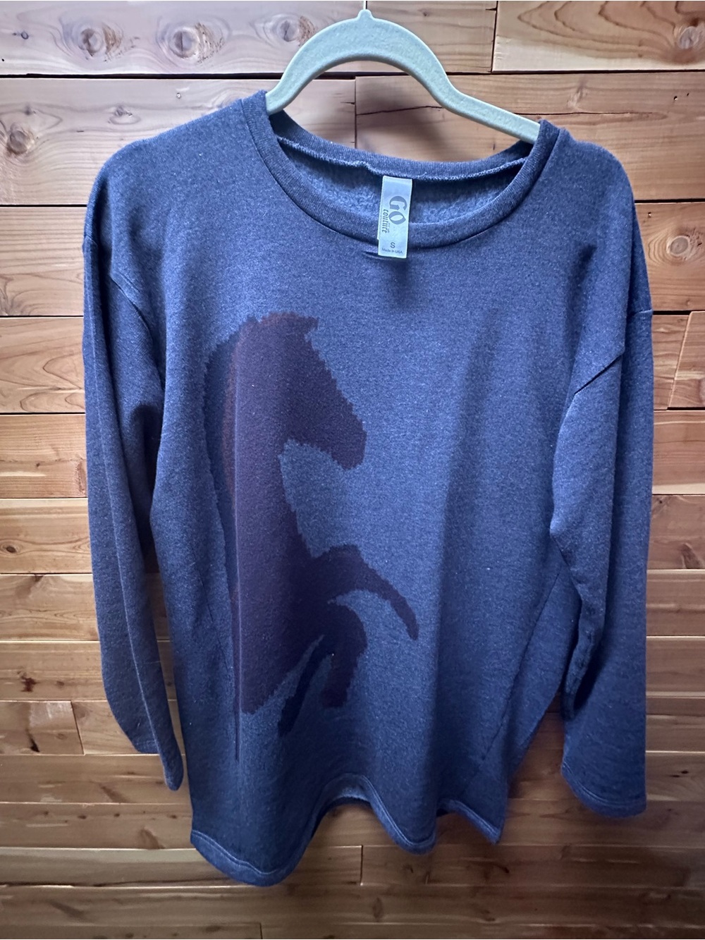 Go Couture Dark Charcoal Gray Horse Graphic Sweater